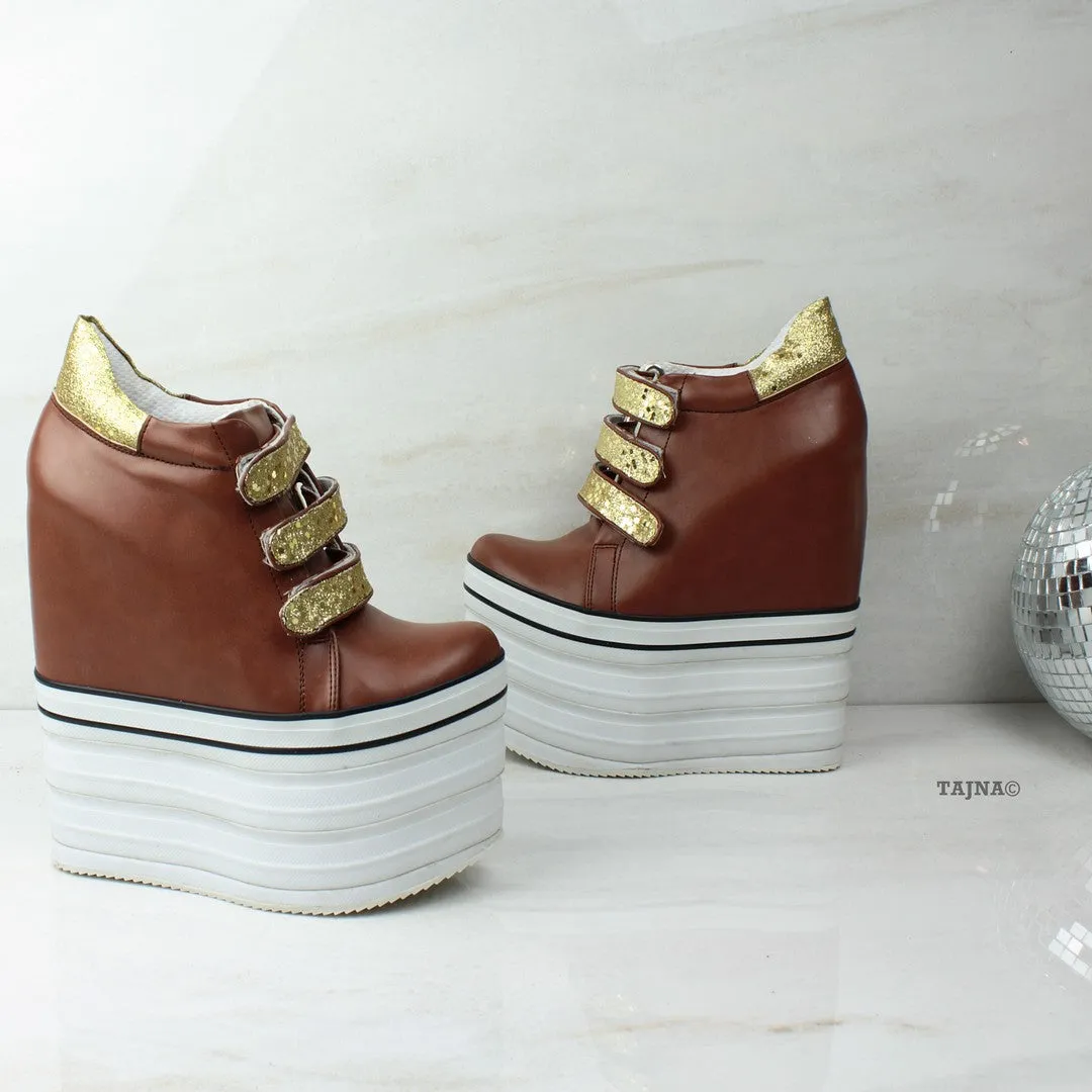 Light Brown Goldy Ankle Wedge Shoes