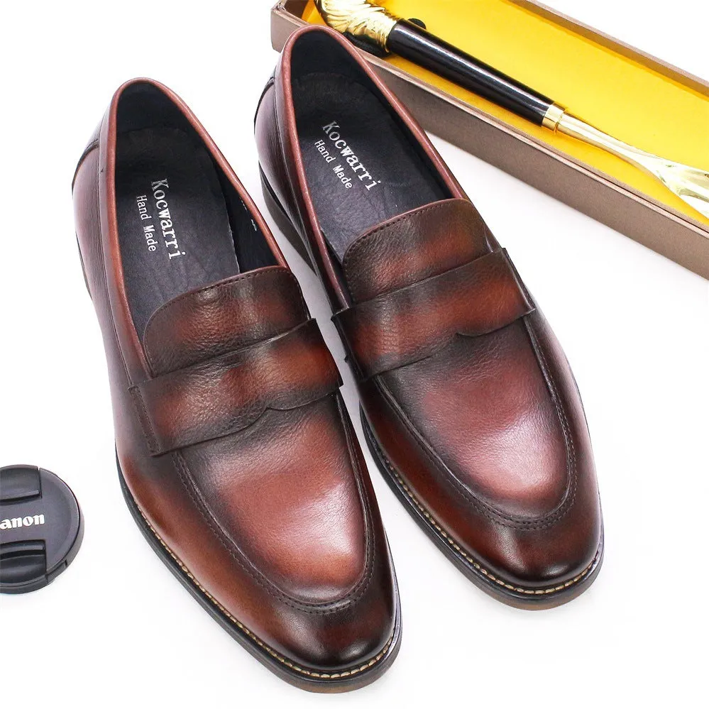 Men's Loafer Leather Soft Leather Raw Rubber Non-Slip Comfortable Wear-Resistant Soft Bottom Classic Business Formal Wear Leather Shoes for Men