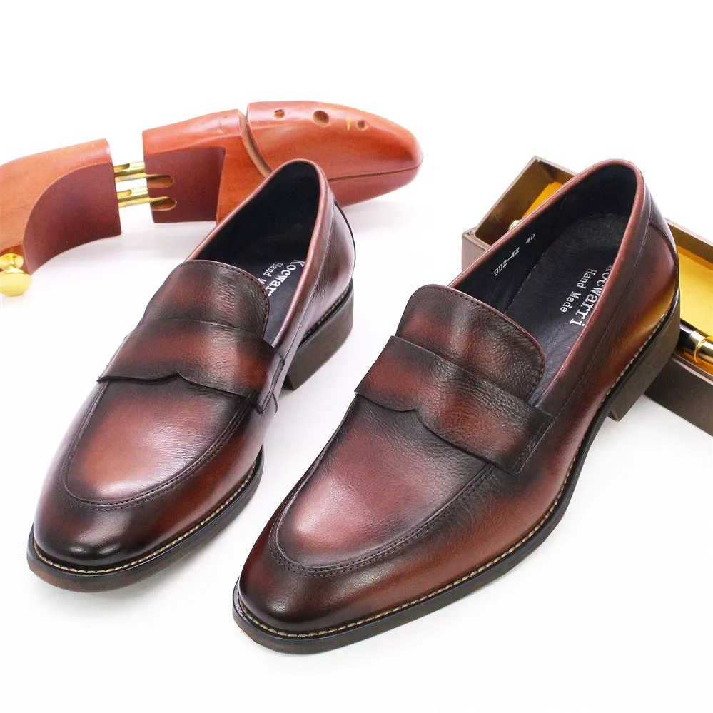 Men's Loafer Leather Soft Leather Raw Rubber Non-Slip Comfortable Wear-Resistant Soft Bottom Classic Business Formal Wear Leather Shoes for Men
