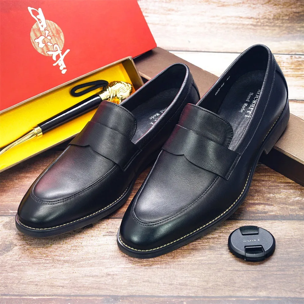 Men's Loafer Leather Soft Leather Raw Rubber Non-Slip Comfortable Wear-Resistant Soft Bottom Classic Business Formal Wear Leather Shoes for Men
