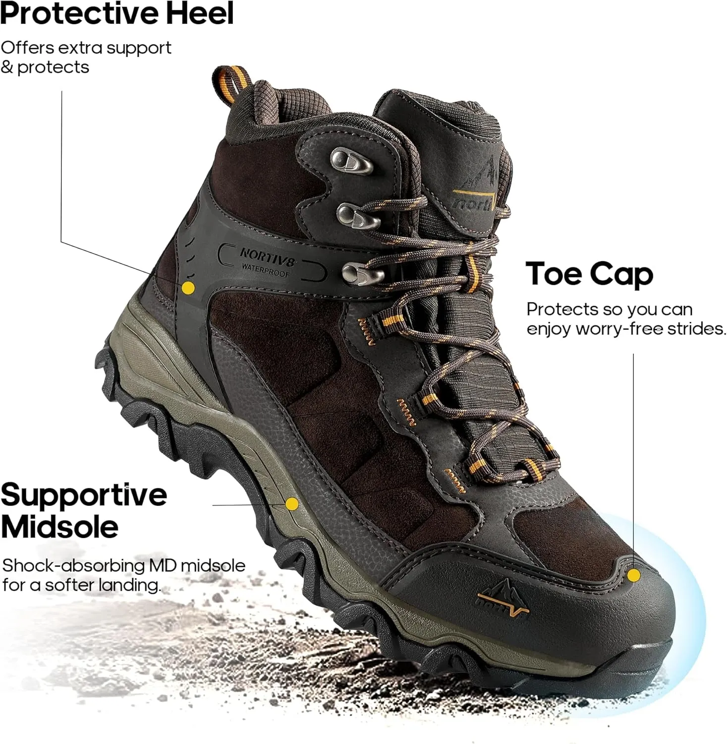 Men'S Waterproof Hiking Boots Outdoor Mid Trekking Lightweight Mountaineering Shoes