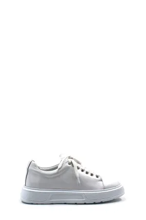 Men's White Leather Sneakers with Thick Sole and Metal Eyelets - Wessi