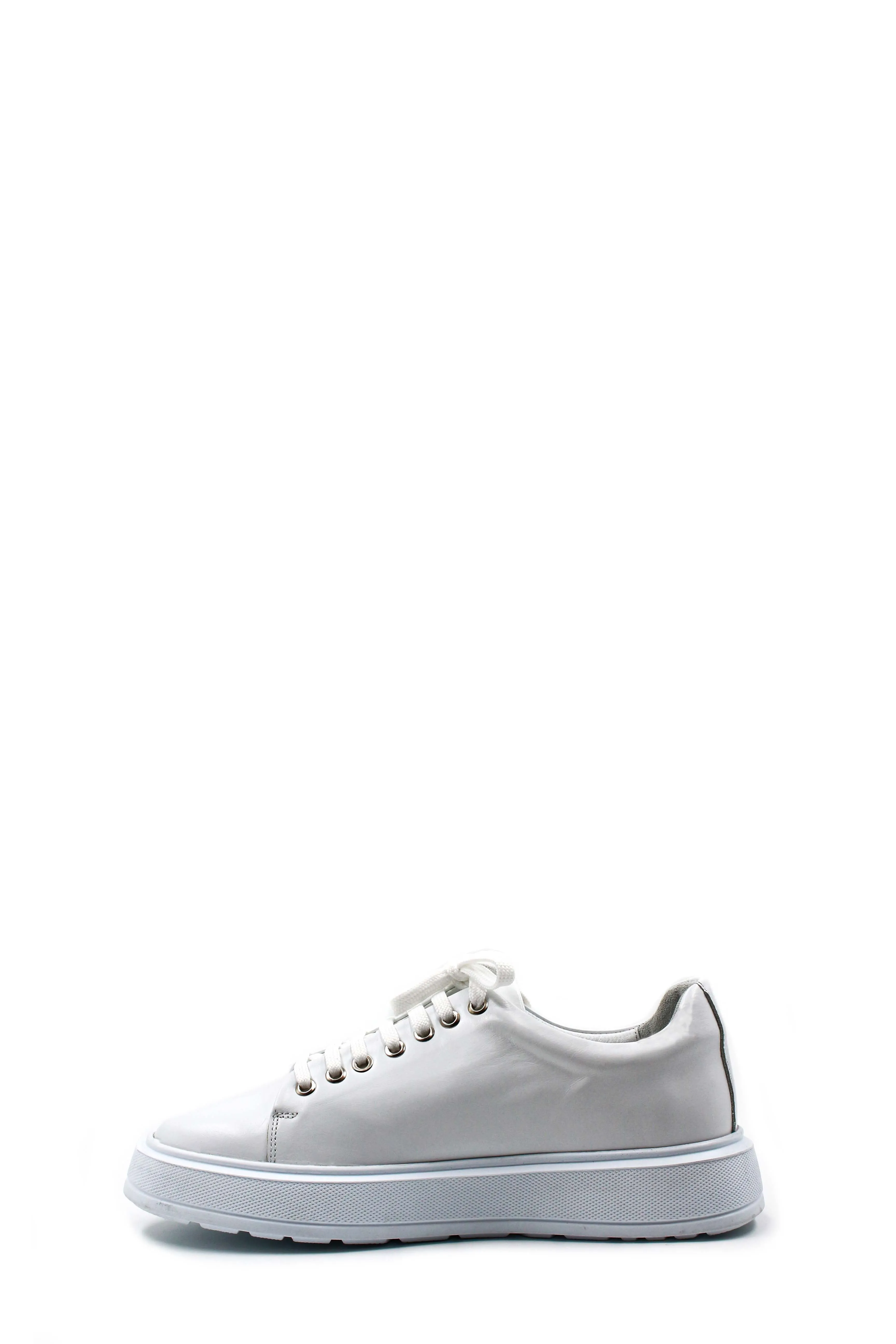 Men's White Leather Sneakers with Thick Sole and Metal Eyelets - Wessi