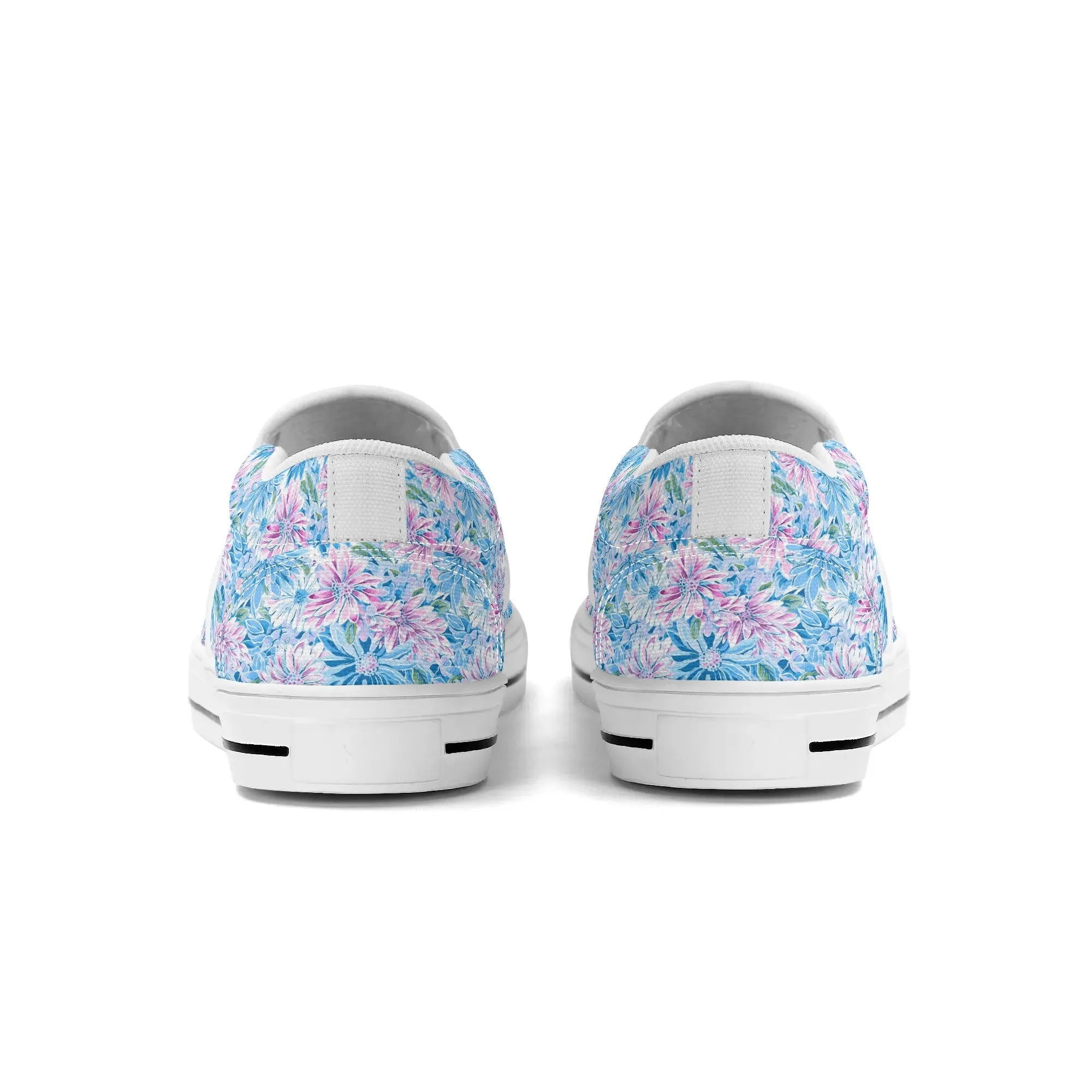 Pastel Blossom Symphony: Spring Flowers in Soft Pink and Blue Hues Womens Canvas Slip On Shoes US5-US12