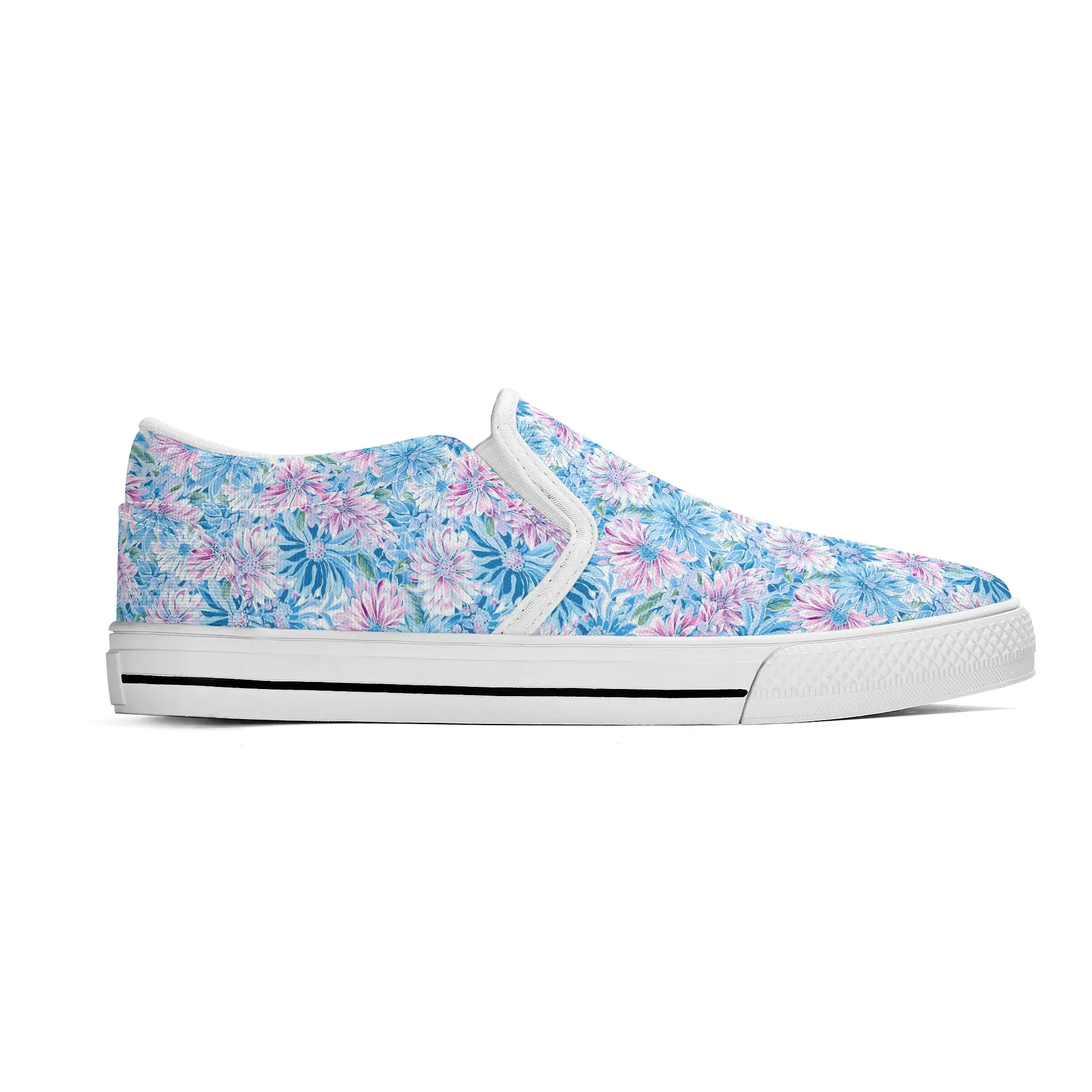 Pastel Blossom Symphony: Spring Flowers in Soft Pink and Blue Hues Womens Canvas Slip On Shoes US5-US12