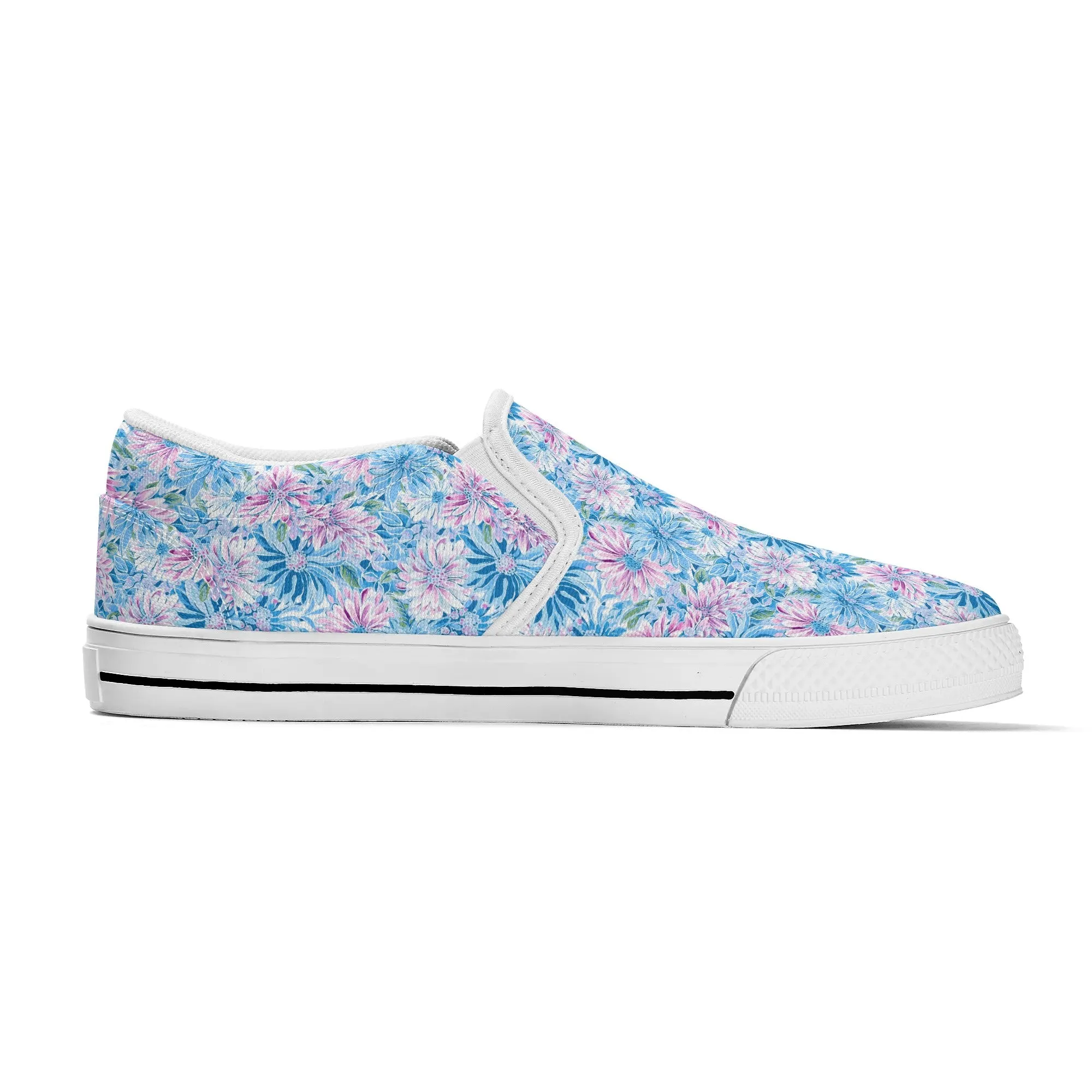 Pastel Blossom Symphony: Spring Flowers in Soft Pink and Blue Hues Womens Canvas Slip On Shoes US5-US12