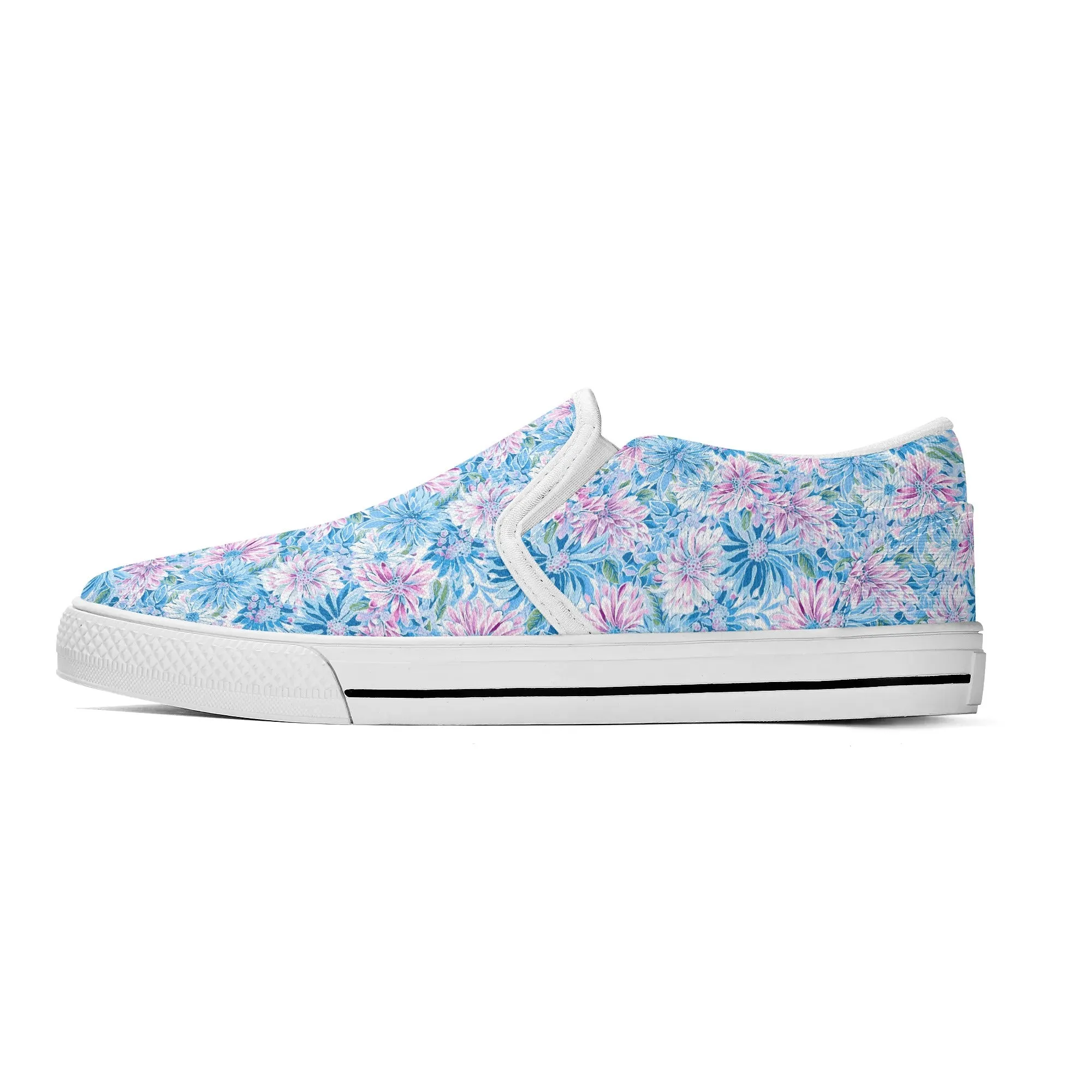 Pastel Blossom Symphony: Spring Flowers in Soft Pink and Blue Hues Womens Canvas Slip On Shoes US5-US12