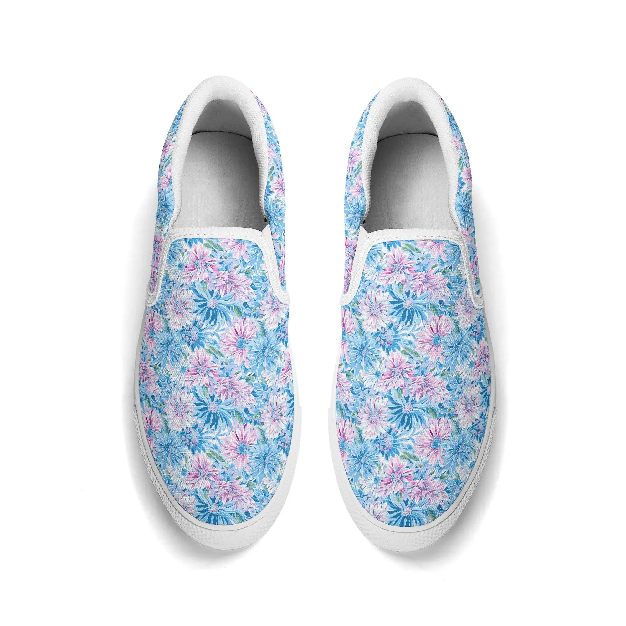 Pastel Blossom Symphony: Spring Flowers in Soft Pink and Blue Hues Womens Canvas Slip On Shoes US5-US12