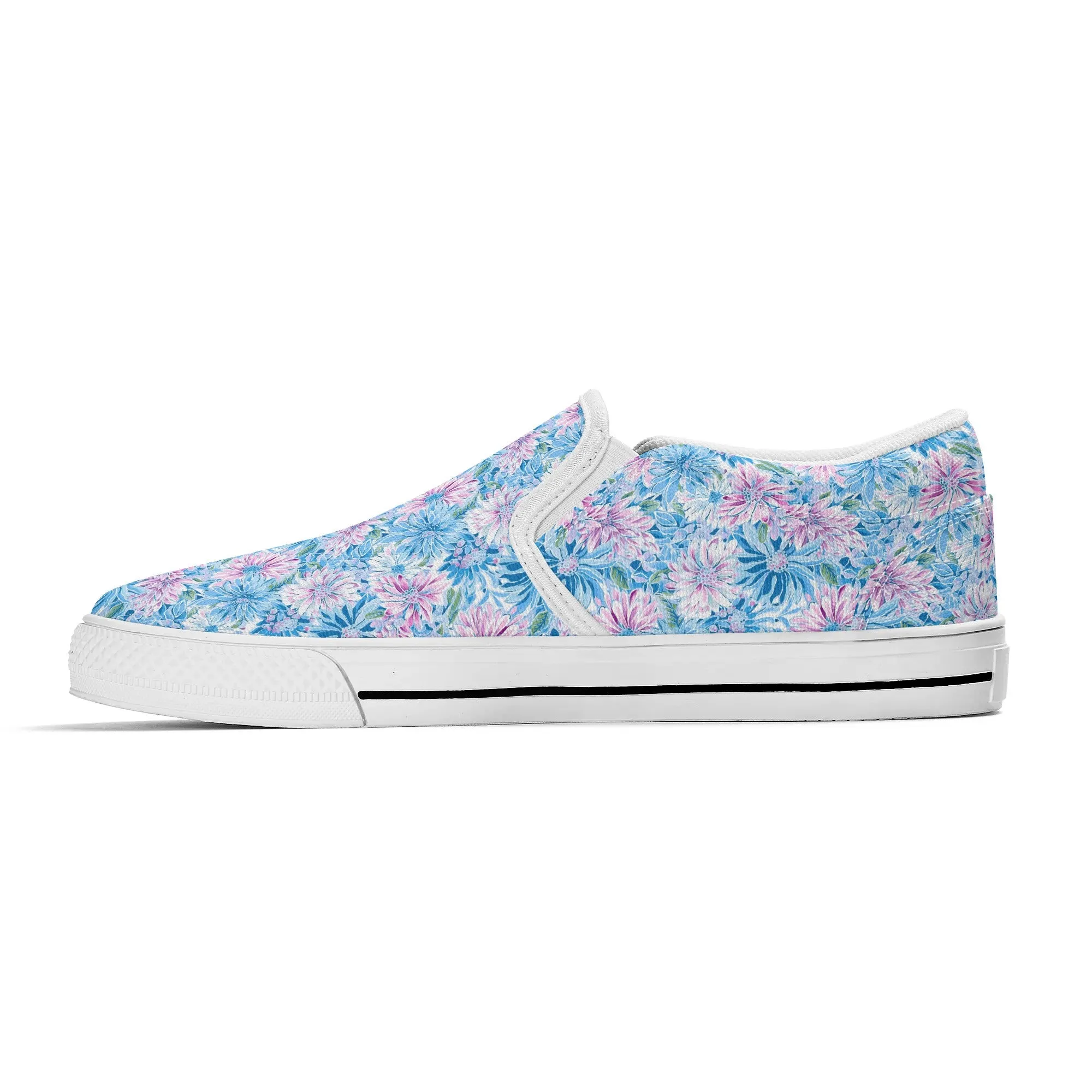 Pastel Blossom Symphony: Spring Flowers in Soft Pink and Blue Hues Womens Canvas Slip On Shoes US5-US12