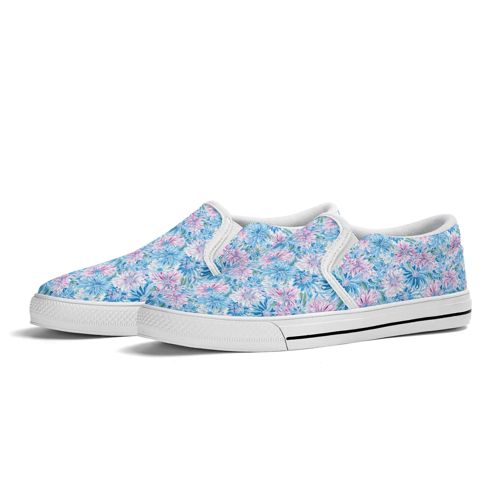 Pastel Blossom Symphony: Spring Flowers in Soft Pink and Blue Hues Womens Canvas Slip On Shoes US5-US12