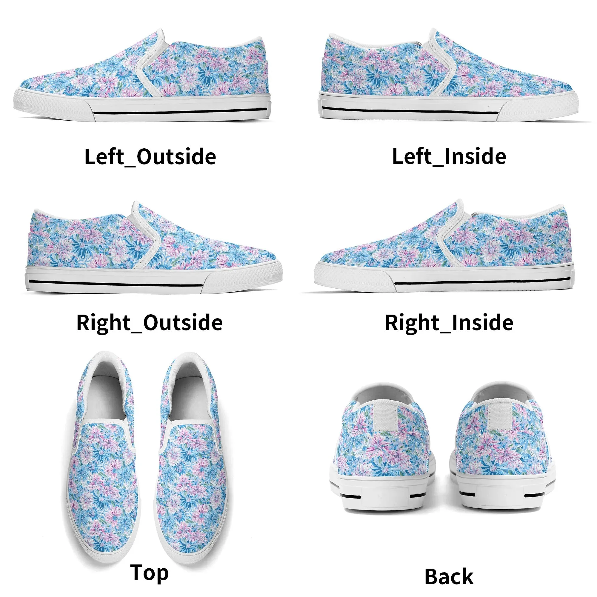 Pastel Blossom Symphony: Spring Flowers in Soft Pink and Blue Hues Womens Canvas Slip On Shoes US5-US12