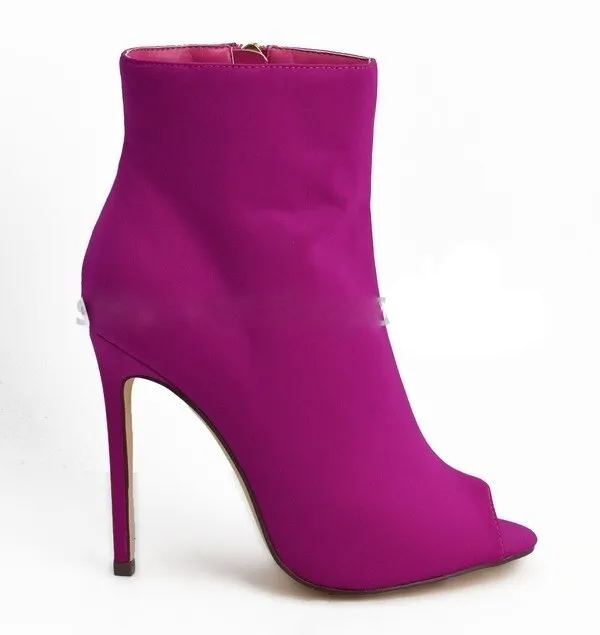 Peep Toe Ultrasuede Ankle Stiletto Boots