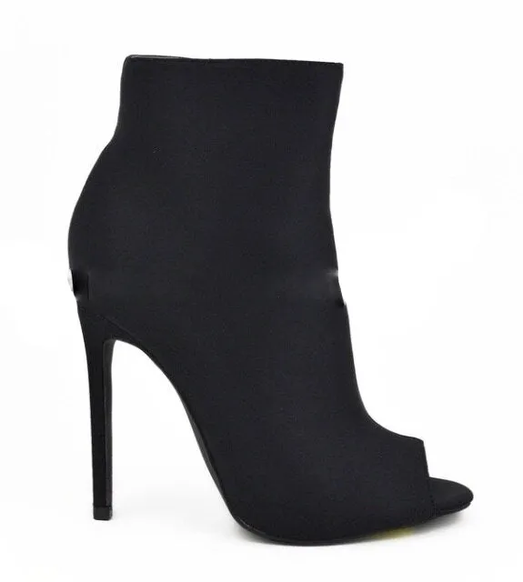 Peep Toe Ultrasuede Ankle Stiletto Boots