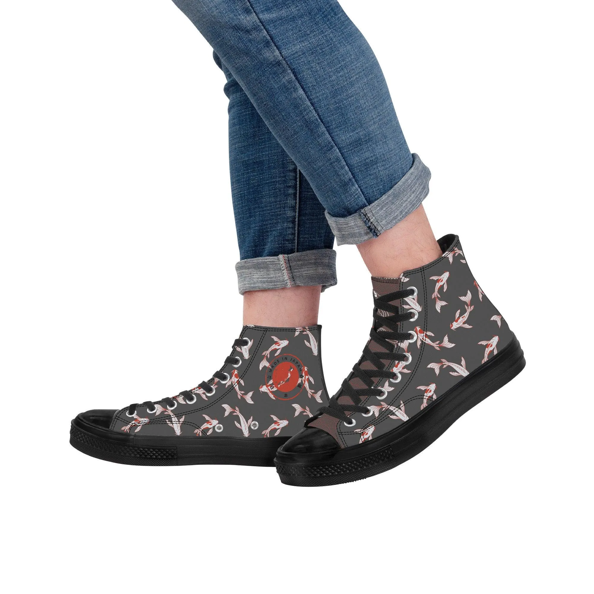 Shōwa Sanshoku Koi Grey High Tops Shoes