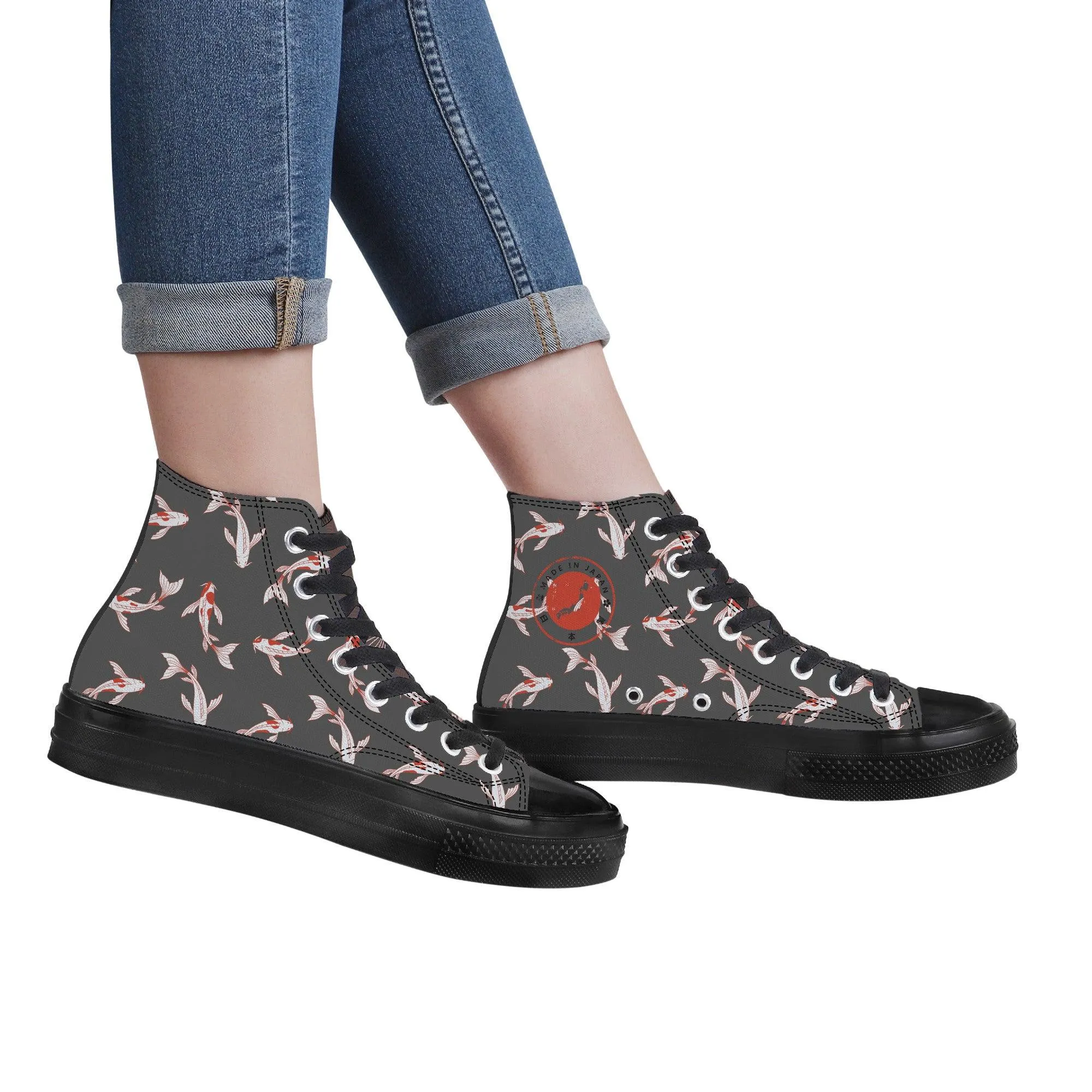 Shōwa Sanshoku Koi Grey High Tops Shoes