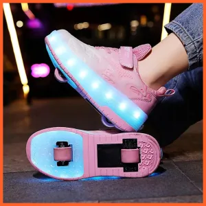 Sparkling Led Two Wheel Roller Range Pink, Black, White  | Kids Led Light Shoes  | Kids Led Light Roller Wheel Shoes