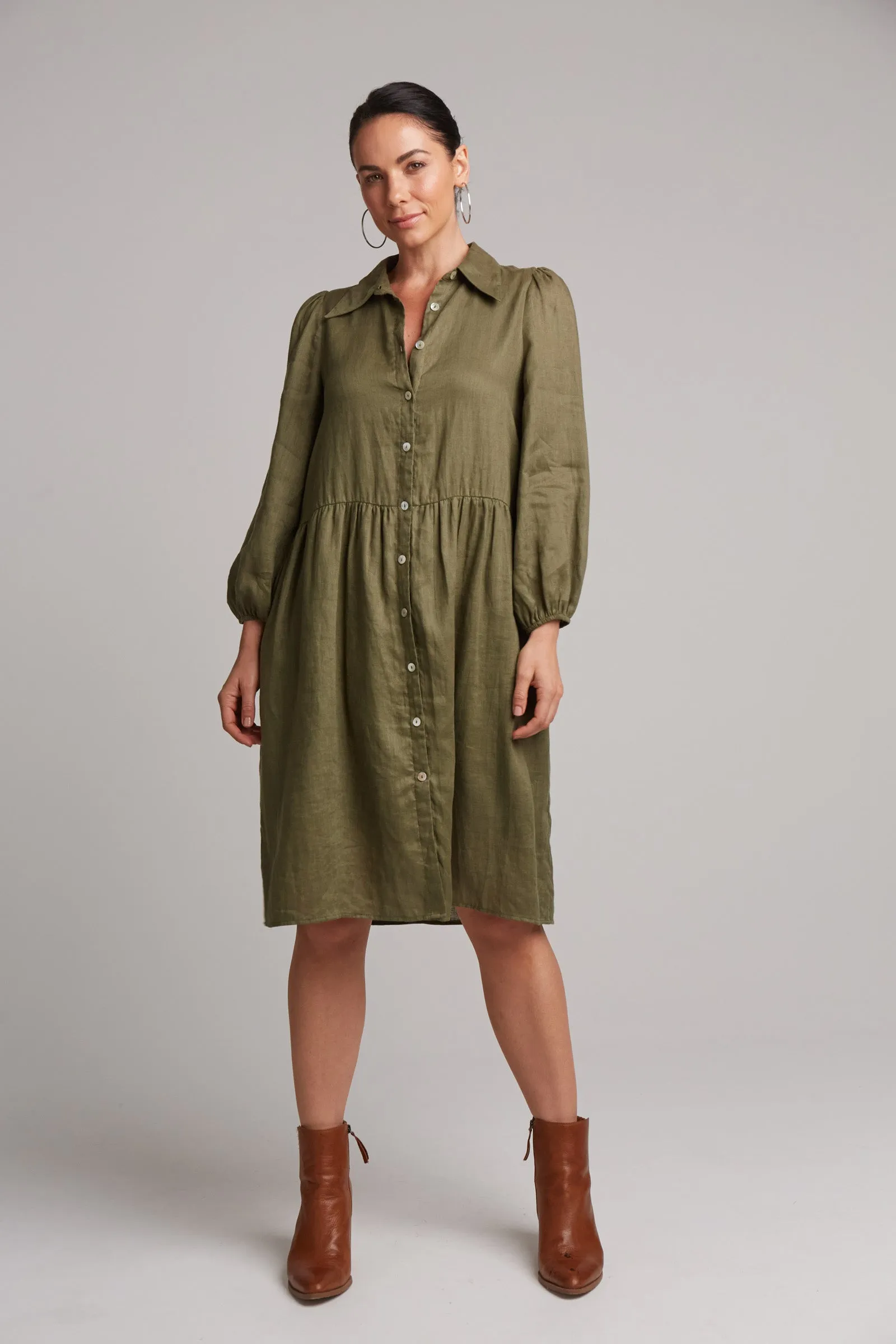 STUDIO MIDI SHIRT DRESS KHAKI