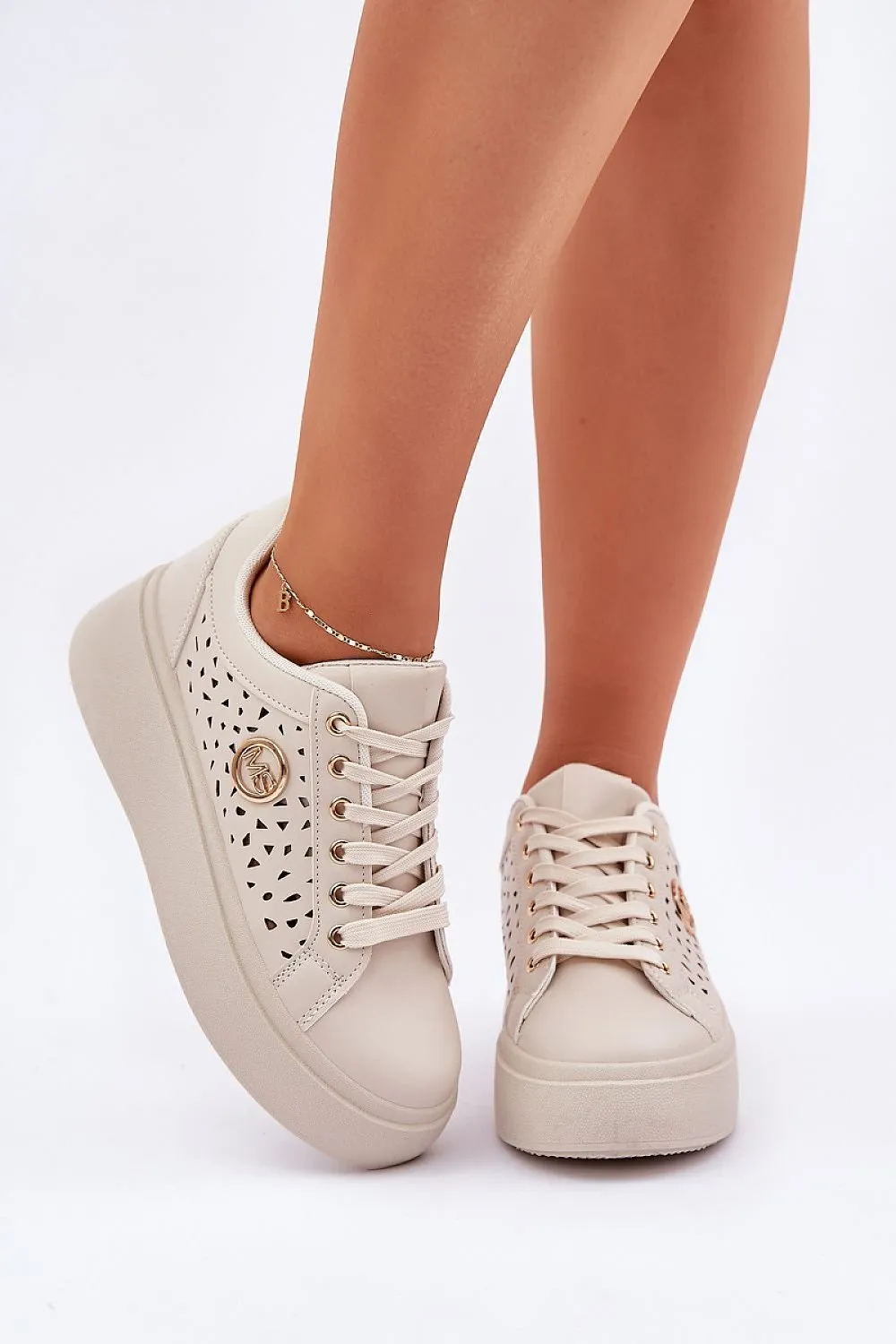 Stylish eco leather gold detail sneakers