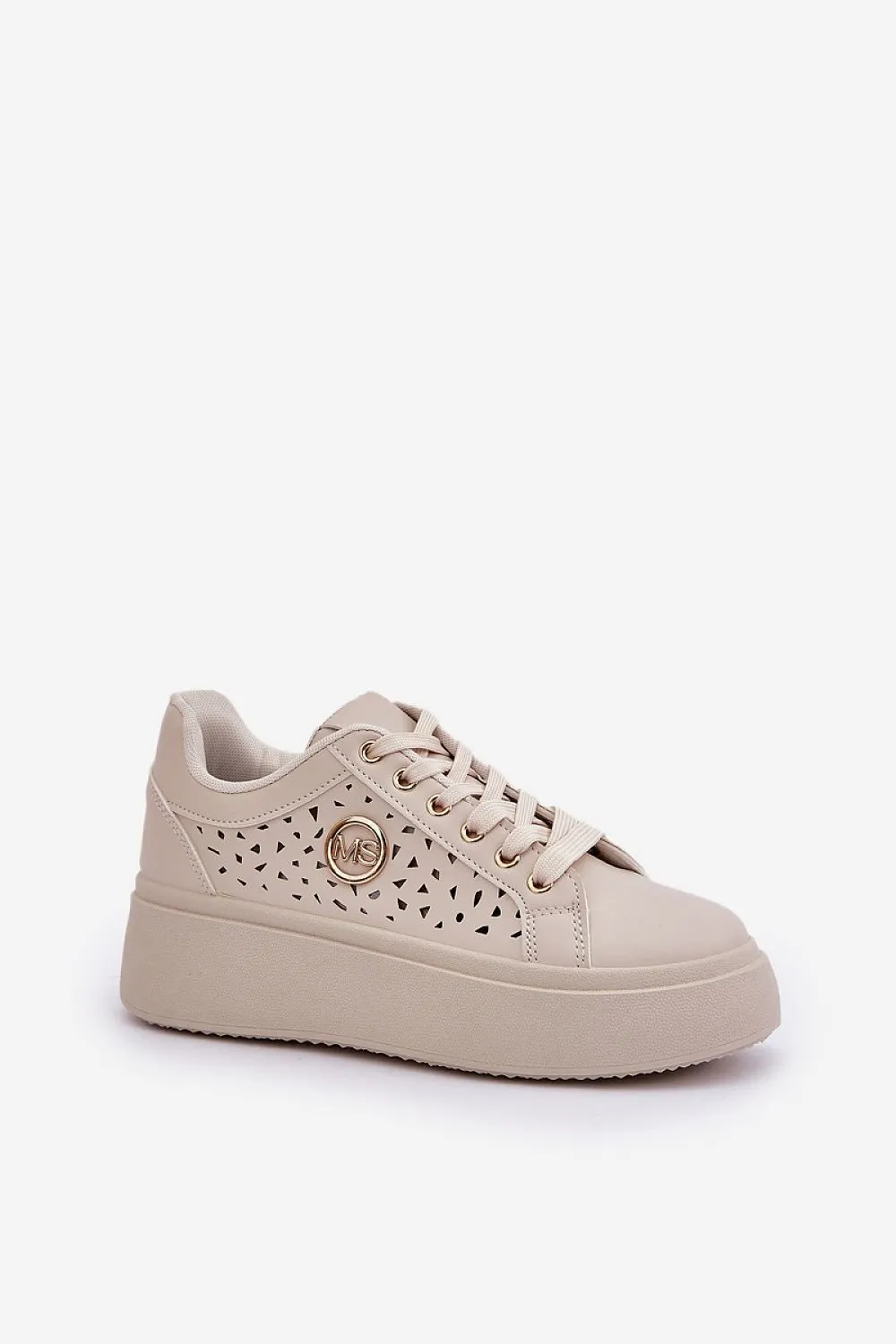 Stylish eco leather gold detail sneakers