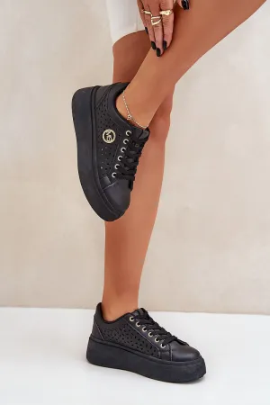 Stylish eco leather gold detail sneakers