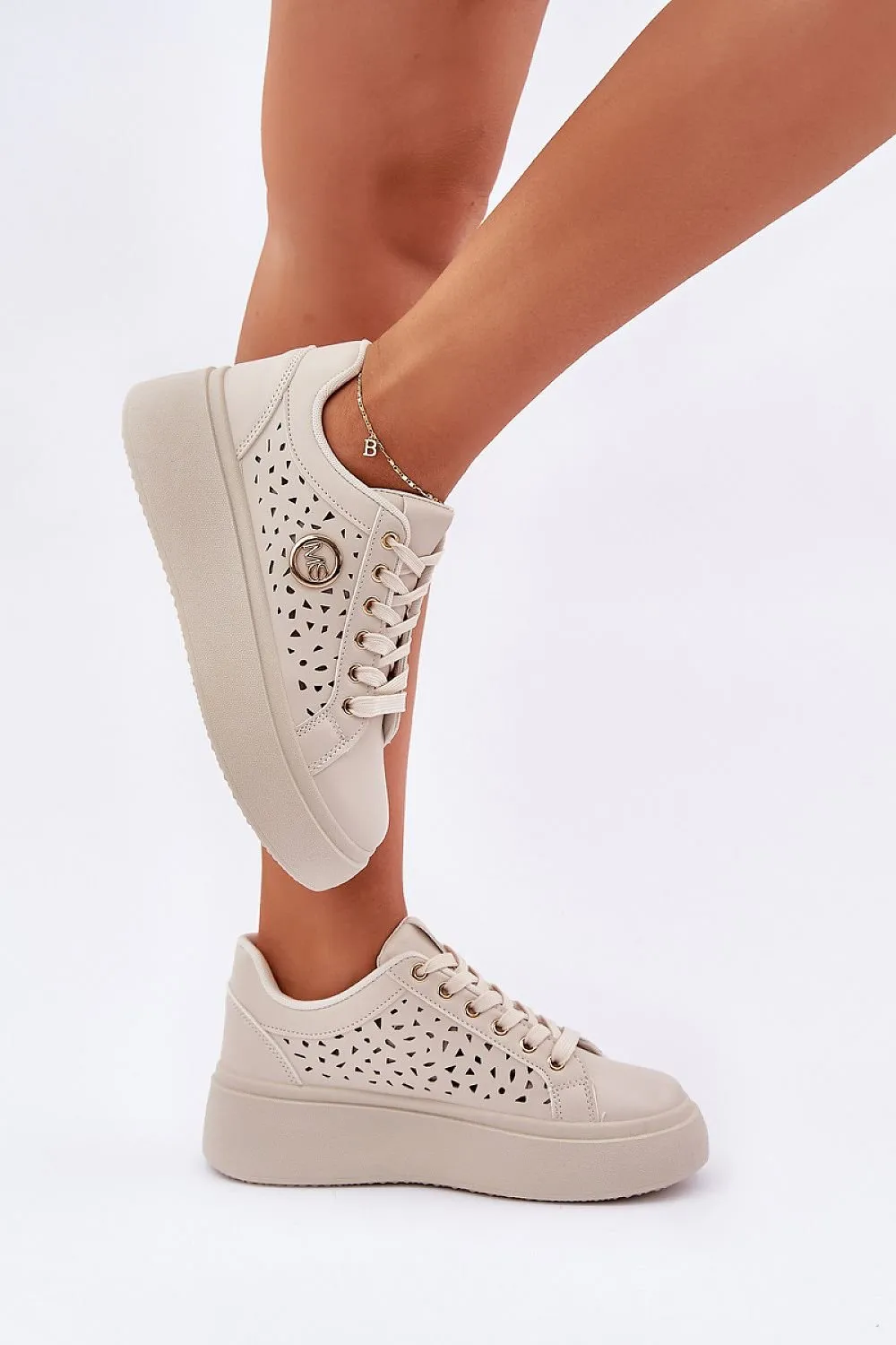 Stylish eco leather gold detail sneakers