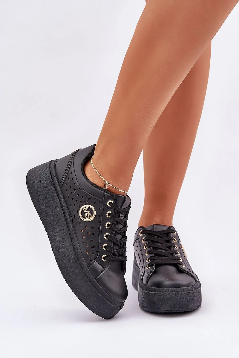 Stylish eco leather gold detail sneakers