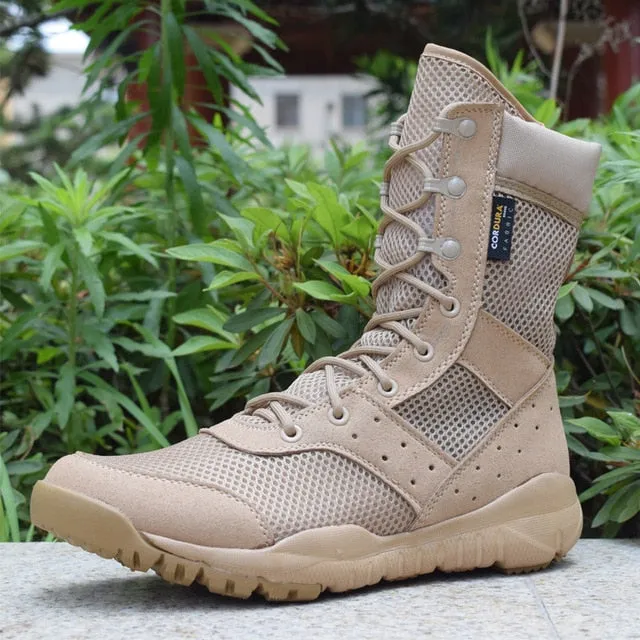 Summer Breathable Desert Hiking Boots Men's High Top Outdoor Mountaineering Light Tactical Boots Fashion Mesh Motorcycle Boots
