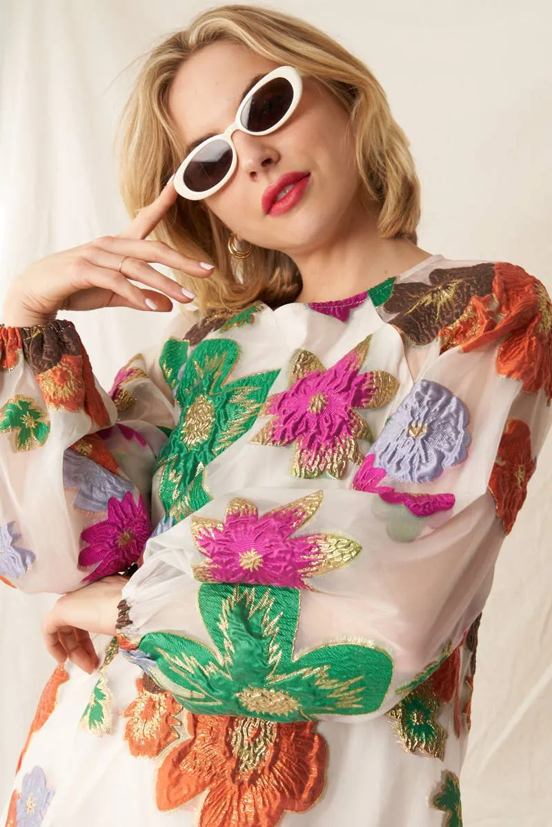 That’s Special Bubble Sleeve Floral Organza Mini Dress
