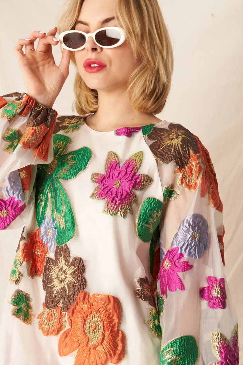 That’s Special Bubble Sleeve Floral Organza Mini Dress