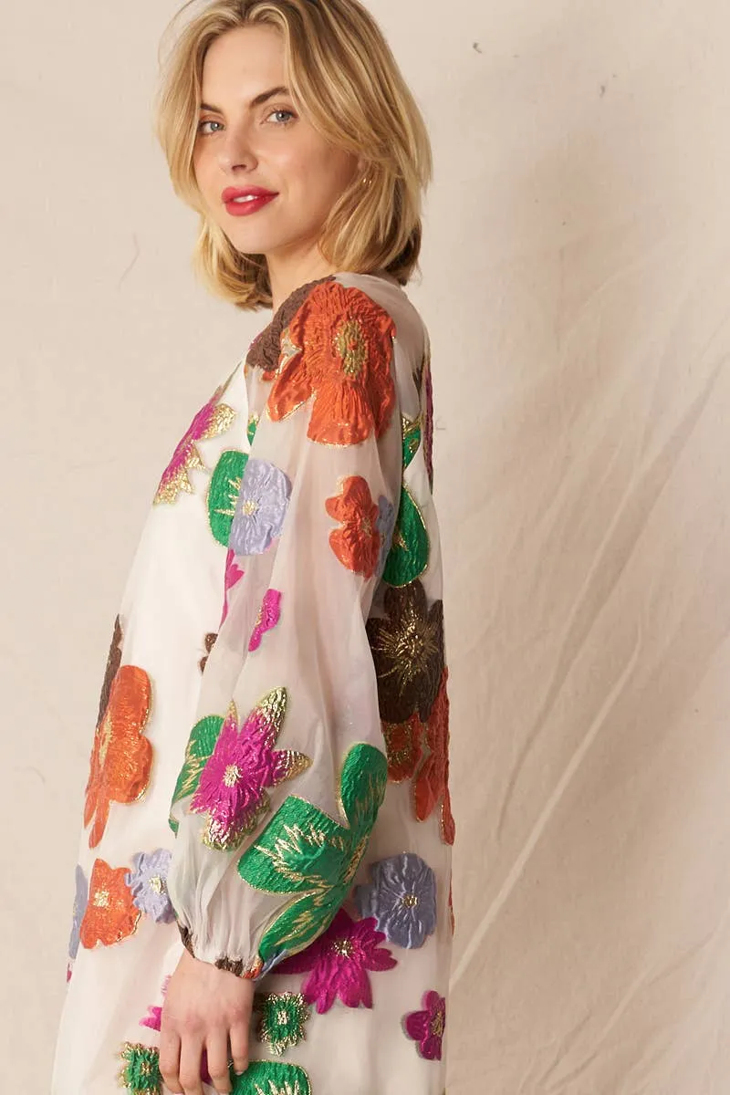 That’s Special Bubble Sleeve Floral Organza Mini Dress