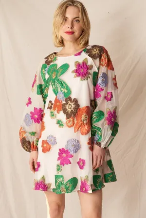 That’s Special Bubble Sleeve Floral Organza Mini Dress