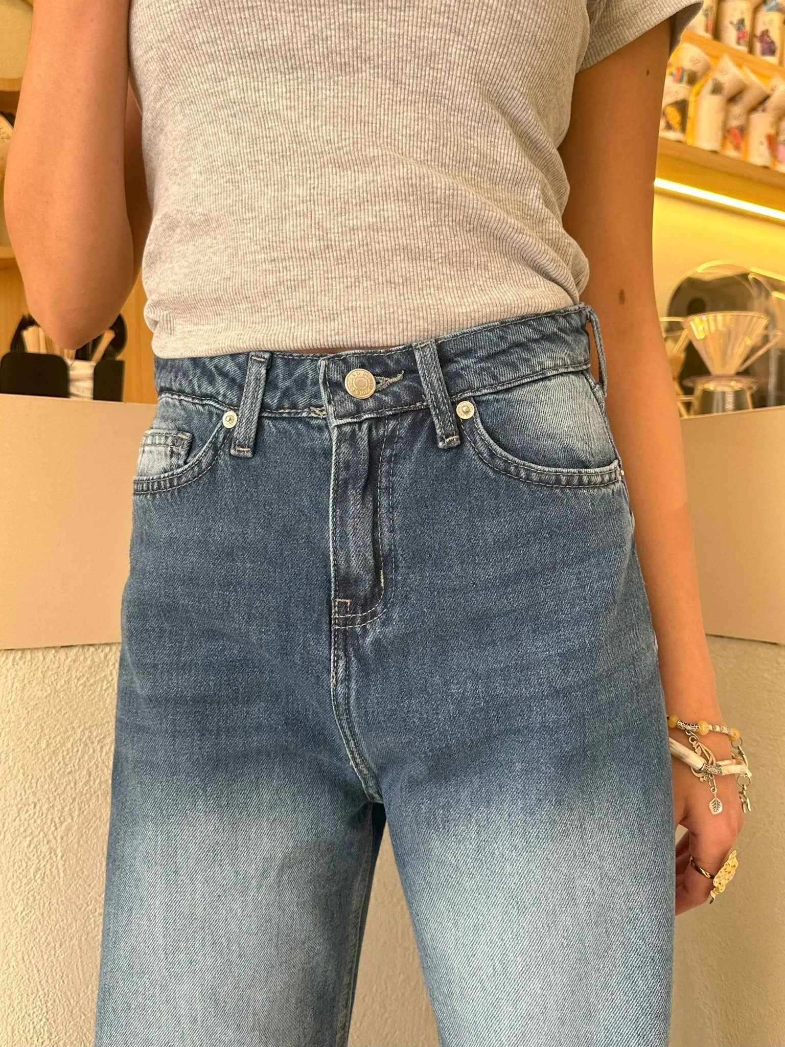 The Uptown Wide Leg - Navy Blue Cuffed Jeans.