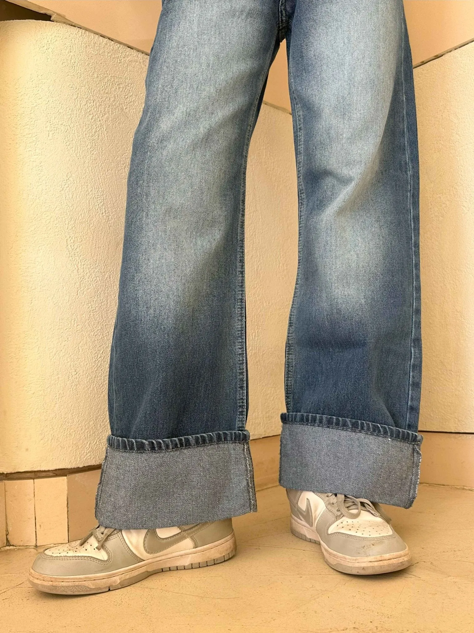 The Uptown Wide Leg - Navy Blue Cuffed Jeans.