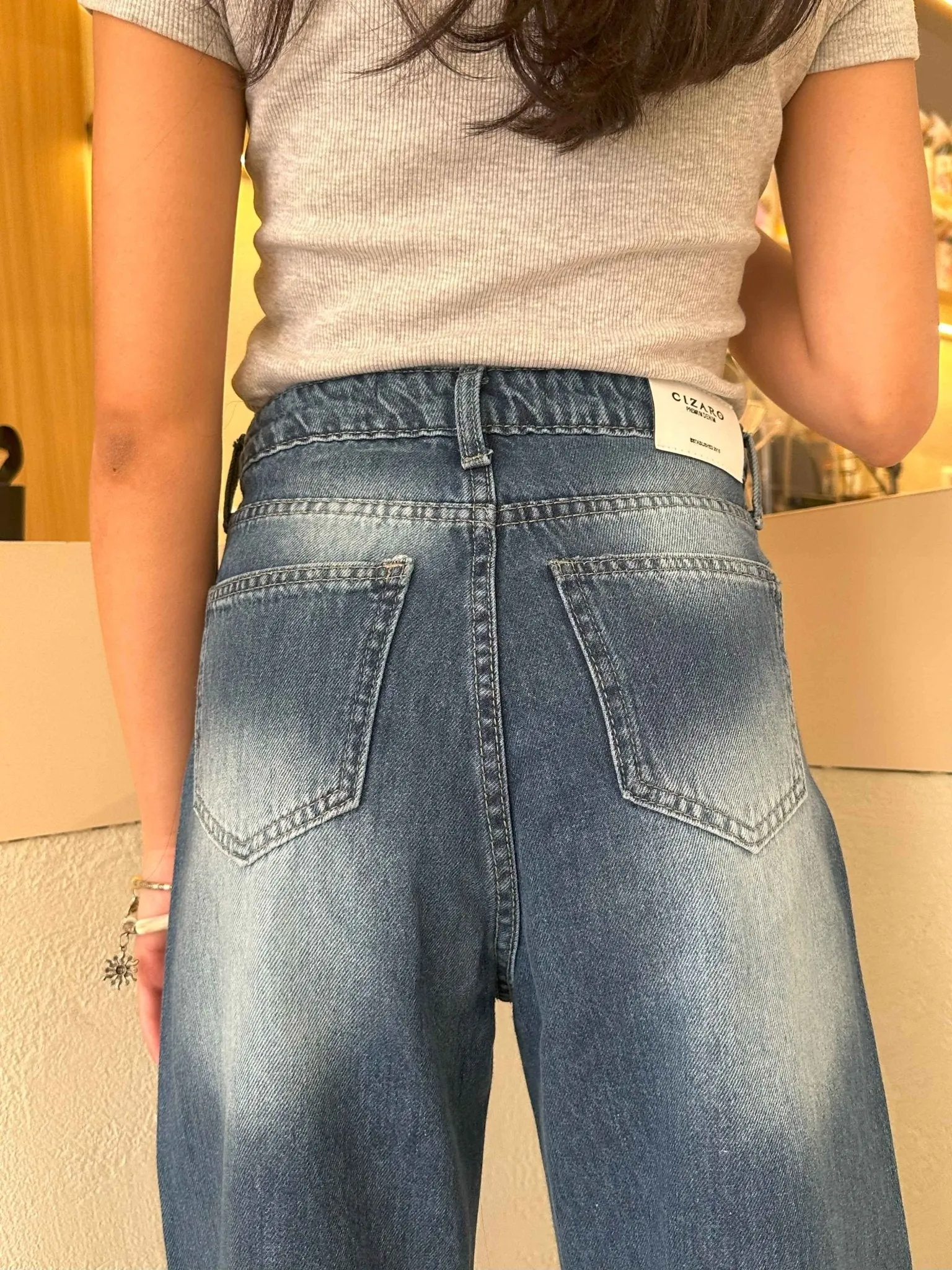 The Uptown Wide Leg - Navy Blue Cuffed Jeans.