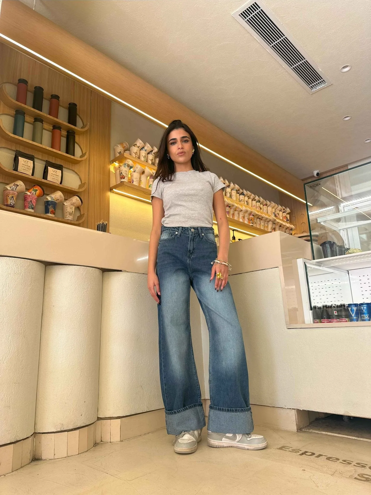 The Uptown Wide Leg - Navy Blue Cuffed Jeans.