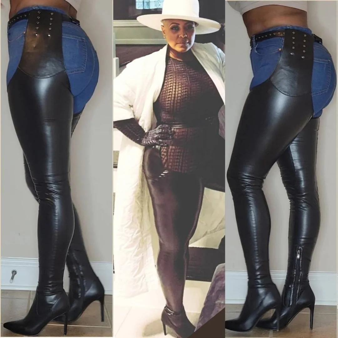 Thigh High Pointed Heel Boots - Super Stretch Moto