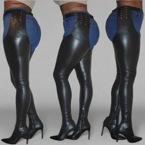 Thigh High Pointed Heel Boots - Super Stretch Moto