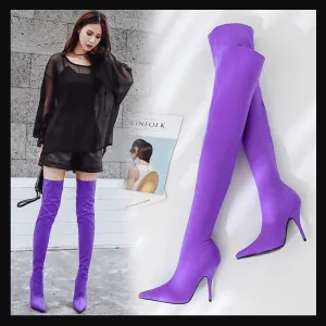 Thigh High Slouchy High Heel Sock Boots