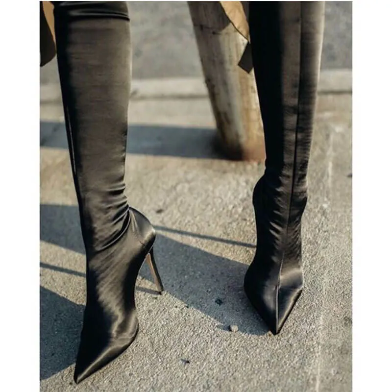 Thigh High Slouchy High Heel Sock Boots