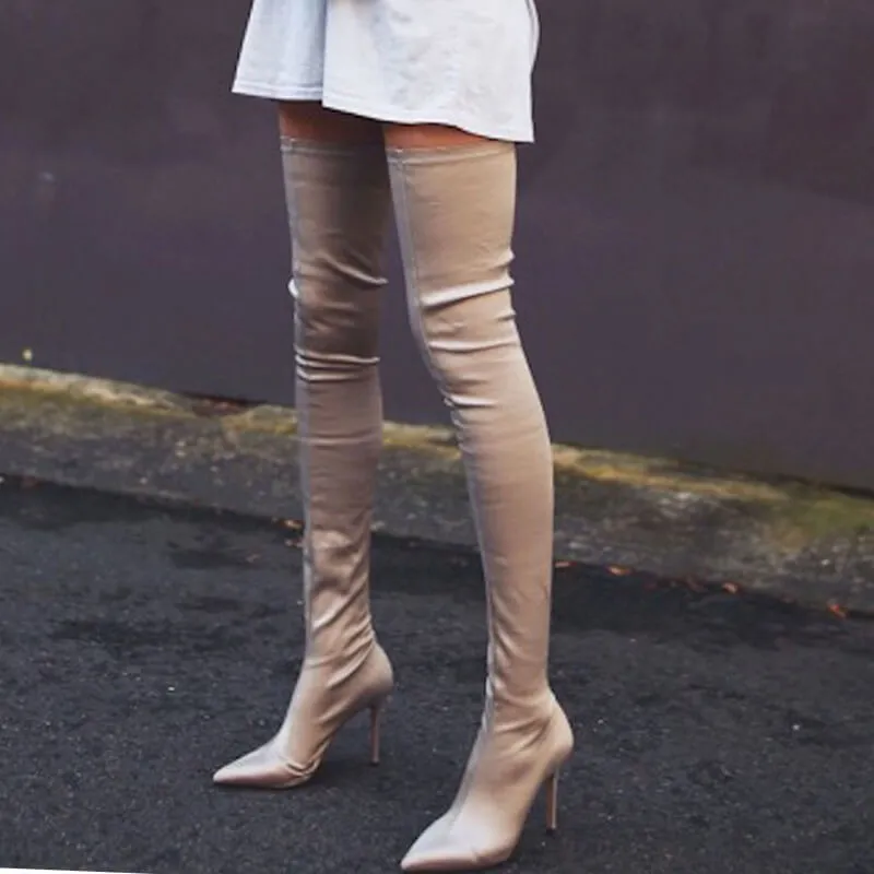 Thigh High Slouchy High Heel Sock Boots