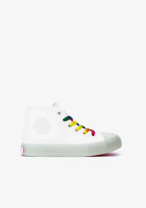 Unisex White Cord With Lights Hi-Top Sneakers Canvas