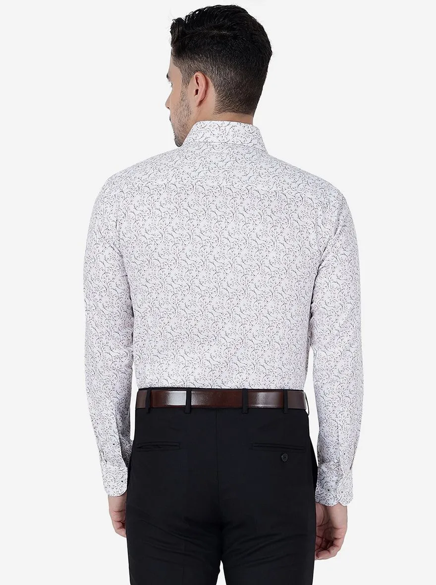 White & Maroon Printed Slim Fit Formal Shirt | Metal