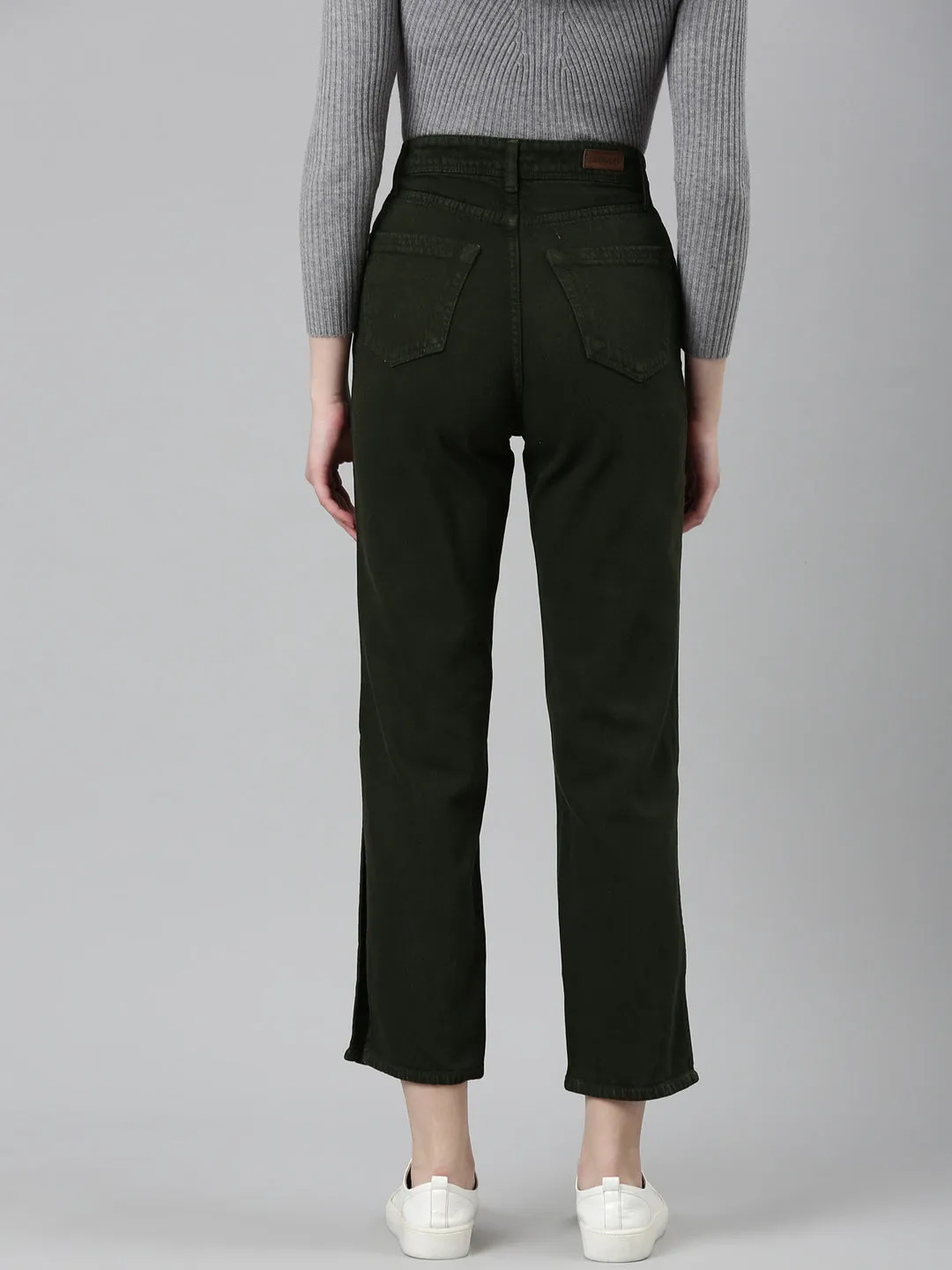 Women Olive Solid Regular Fit Denim Jeans