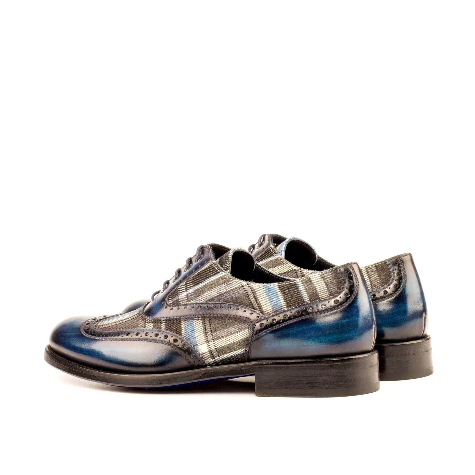Women's Full Brogue Shoes Patina Leather Grey Blue 3962
