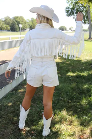 Wyoming Western Fringe Romper - White