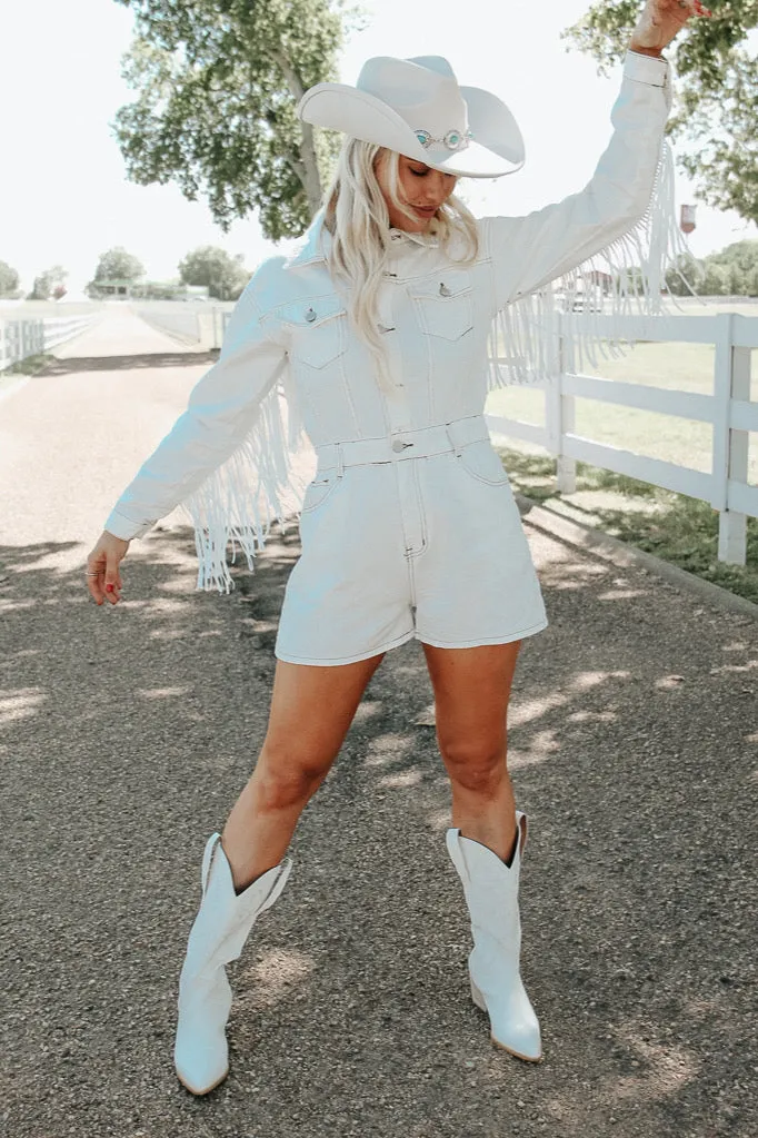Wyoming Western Fringe Romper - White