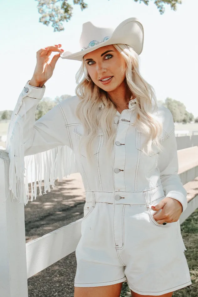 Wyoming Western Fringe Romper - White